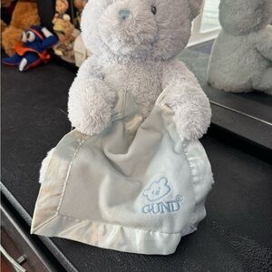 GUND Peekaboo Motion Activity Gray Teddy Bear with Blanket.